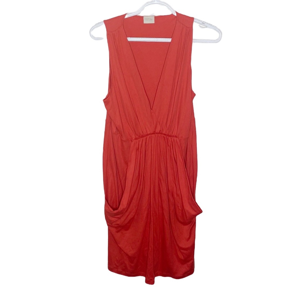 Hanro of Switzerland coral red Grecian tunic style lounge dress